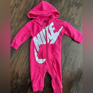 Nike baby Bright Pink Hooded Footie onesie